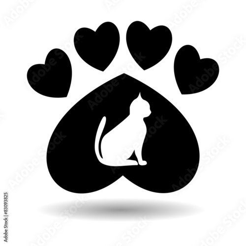 Paw Sign, Cat, Heart - illustration