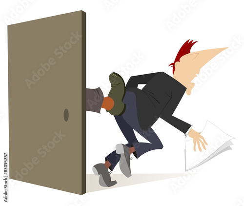 A man is given a kick in the ass