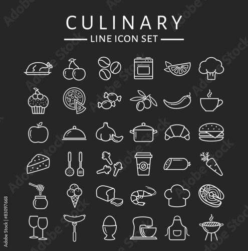 Food and cooking line icons. Vector set.