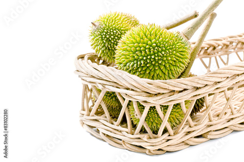 group of Durian on basket, isolated on white background