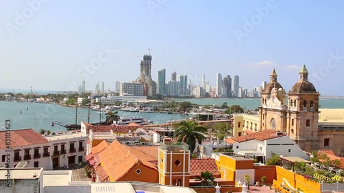 historic center of Cartagena, Colombia with the Caribbean Sea
