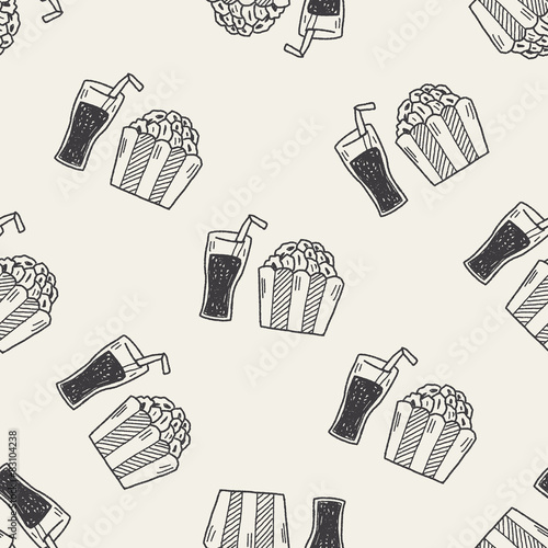 popcorn and drink doodle seamless pattern background