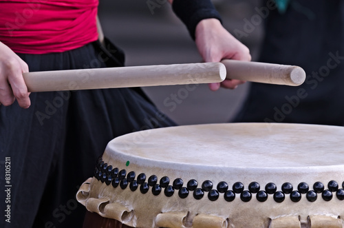 Group of musicians are playing on traditional japanese