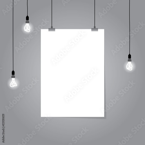 Blank white page hanging against grey background vector template