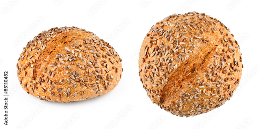 Fresh homemade bread on white background, side and top view Fresh homemade bread on white background, side and top view