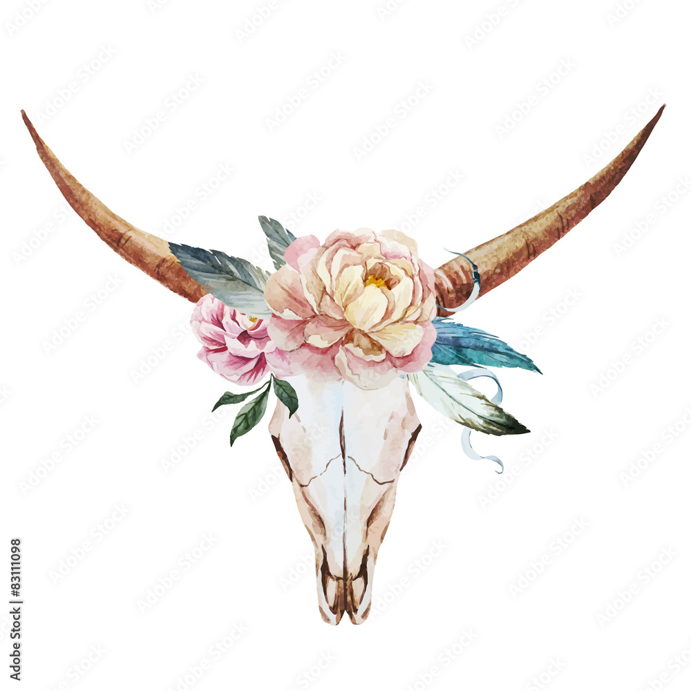 Obraz Akwarela z czaszką byka
