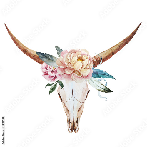 Obraz na płótnie Akwarela z czaszką byka