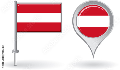 Austrian pin icon and map pointer flag. Vector