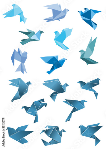 Origami paper stylized blue flying birds