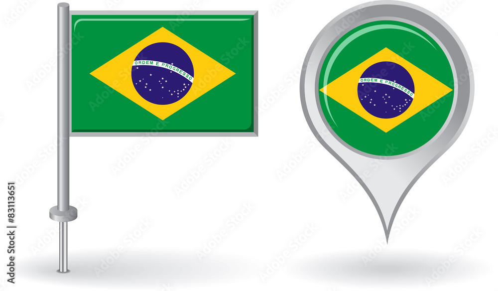 Brazilian pin icon and map pointer flag. Vector