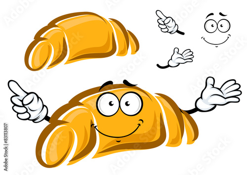 Happy freshly baked cartoon croissant charactr