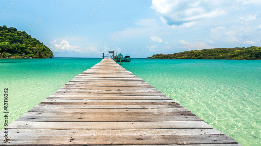 Wooden Bridge to the port at koh kood island ,Thailand