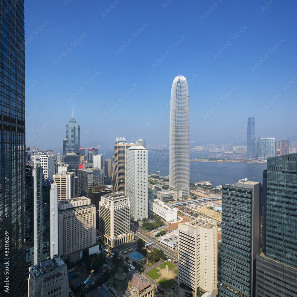 Elevated view of Hong Kong`s business district.
