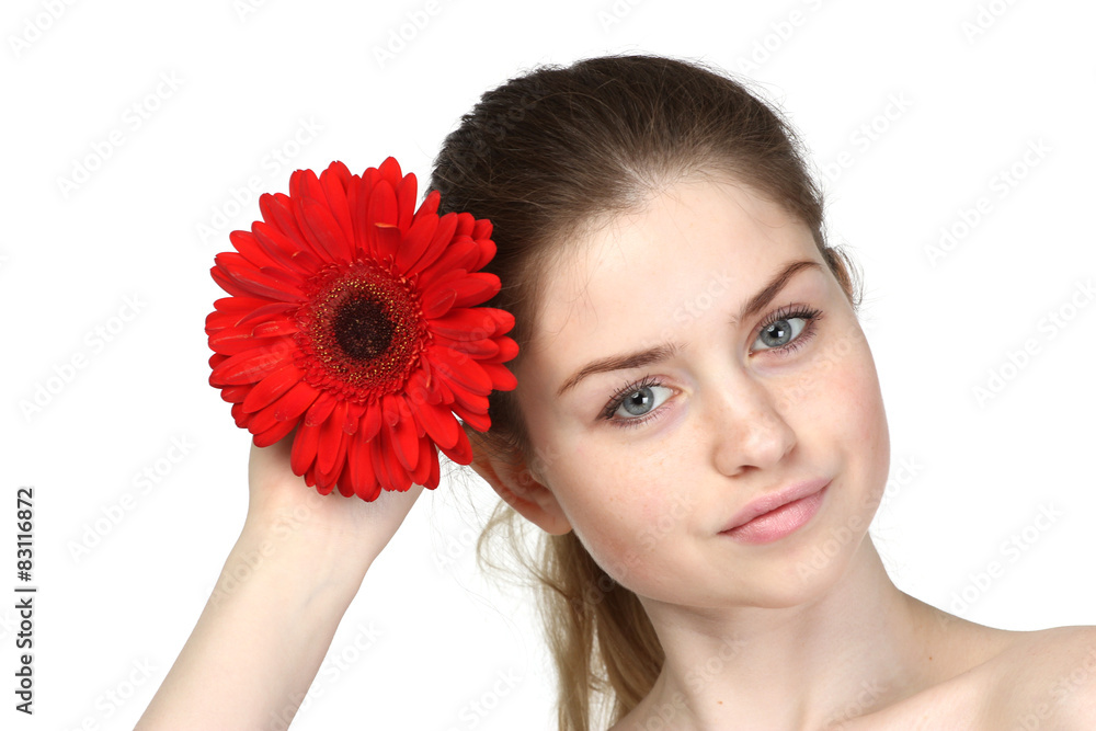 Young beautiful young woman with gerbera Young beautiful young woman with gerbera