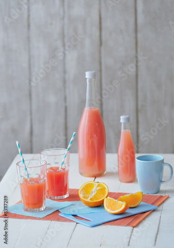 Still life with freshly squeezed grapefruit juice 
