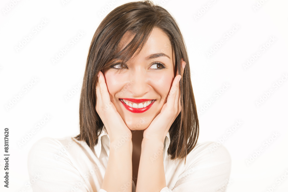 Expressive portrait of a beautiful girl in studio on white Expressive portrait of a beautiful girl in studio on white