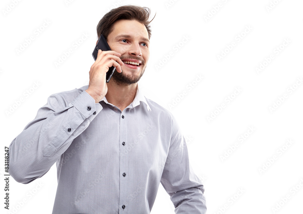 portrait of business man with mobile phone portrait of business man with mobile phone