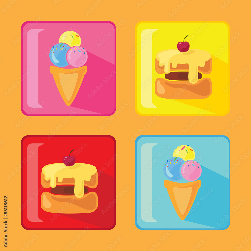 Set of cake and ice icons Set of cake and ice icons