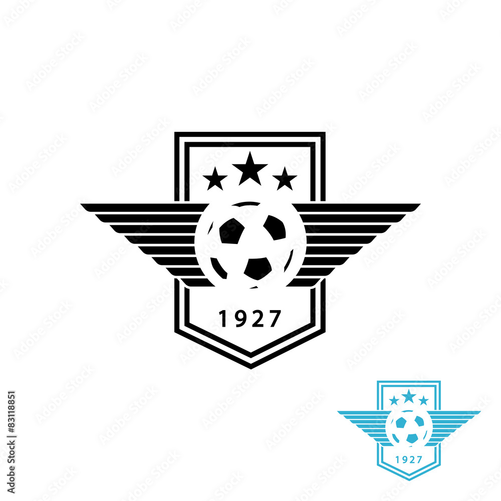 Football ball, wings mockup team logo, sport tournament emblem Stock