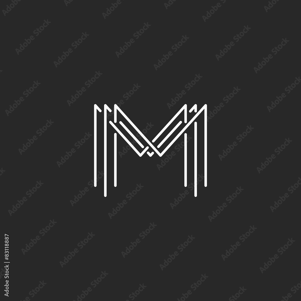 Monogram logo lettering letter M, business card mockup Monogram logo lettering letter M, business card mockup