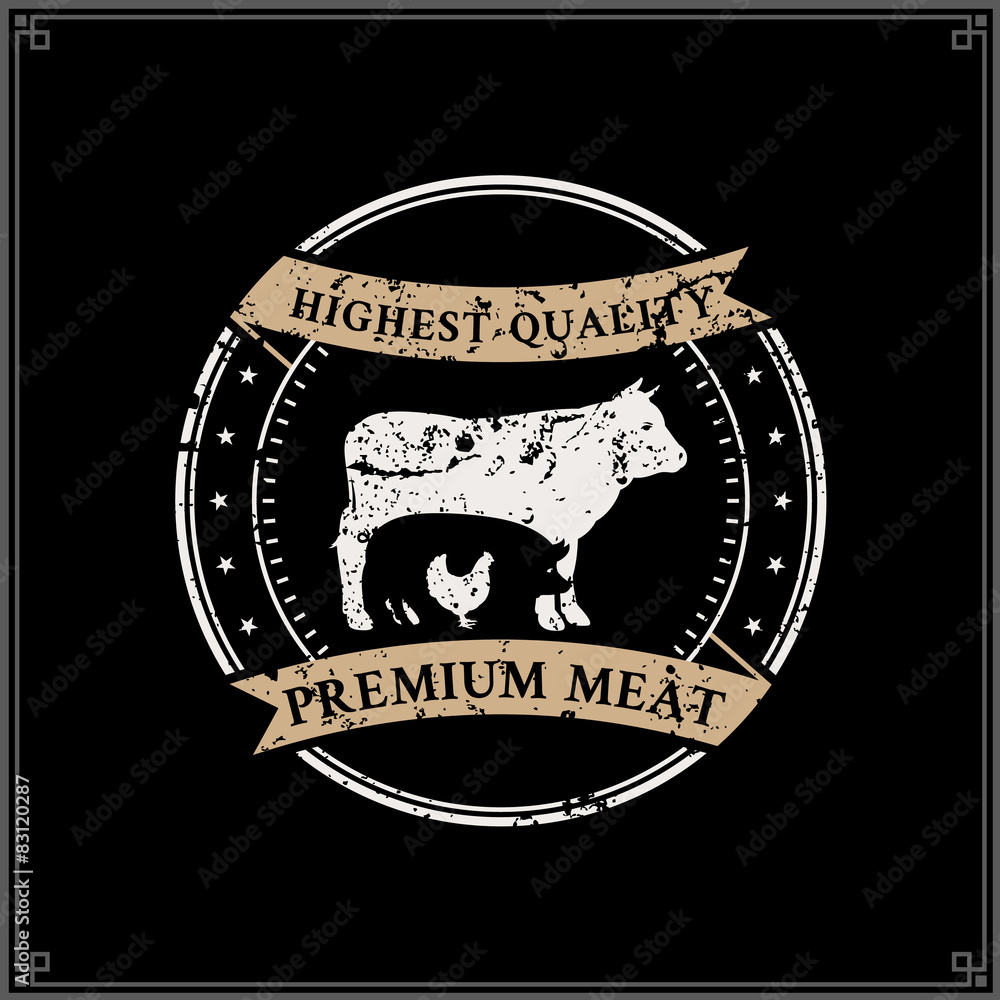 Butcher Shop Logo, Meat Label Template, Farm Animals Silhouettes Butcher Shop Logo, Meat Label Template, Farm Animals Silhouettes