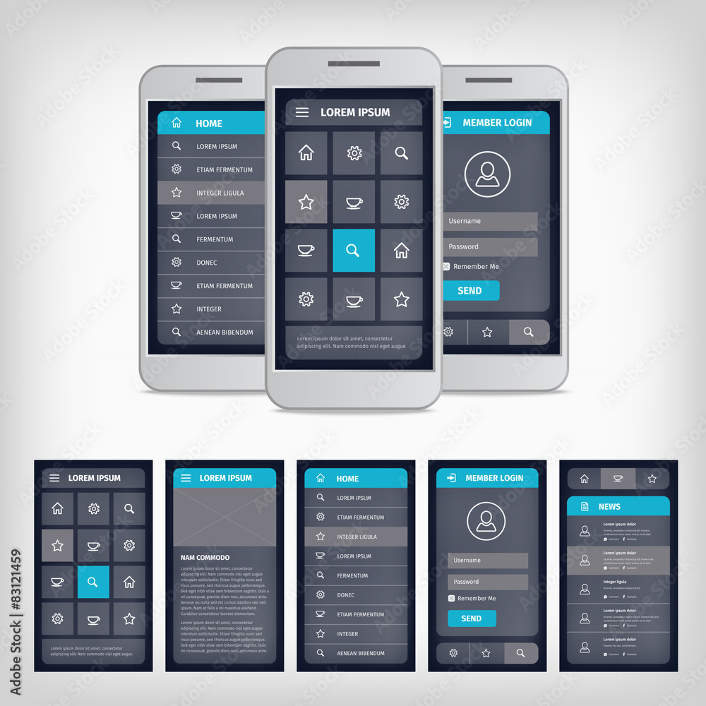 vector blue mobile user interface vector blue mobile user interface