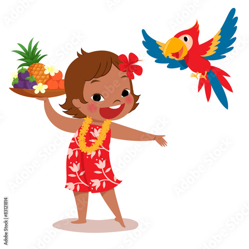 tropical island girl and parrot