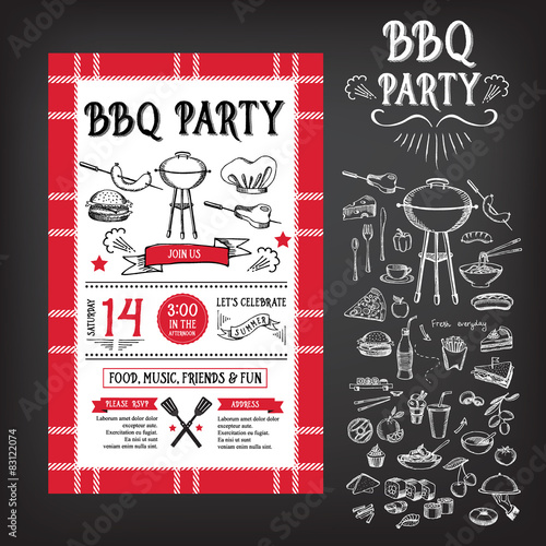 Barbecue party invitation. BBQ template menu design. Food flyer.