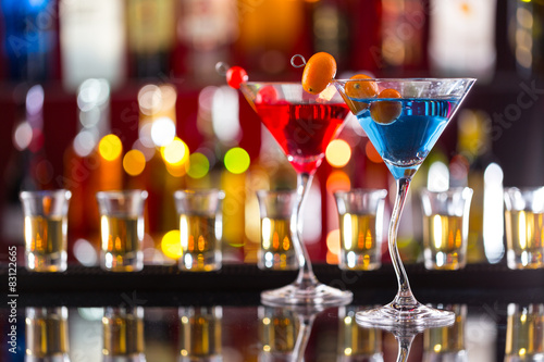 Martini drinks served on bar counter
