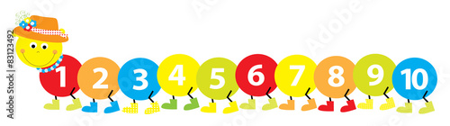 Obraz na płótnie Smiling cartoon caterpillar with numbers 1-10 / vectors
w salonie
