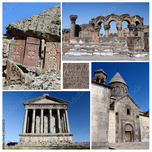 Collage of popular Armenia touristic landmarks, unesco heritage photo