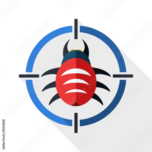 Bug target icon with long shadow on white background
