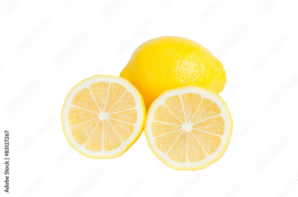 Lemon and slice isolate on white with clipping path