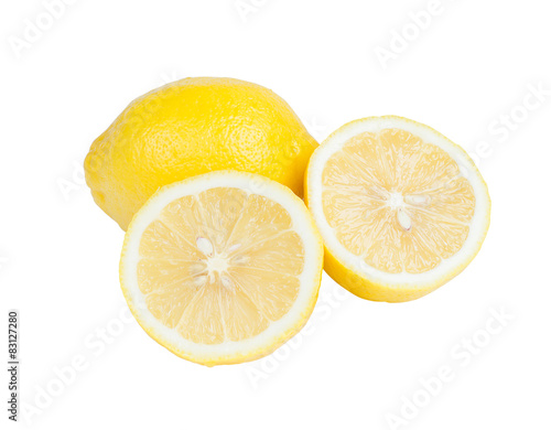 Lemon and slice isolate on white with clipping path