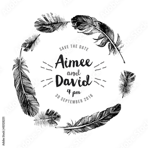 Hand drawn feathers wreath with type design