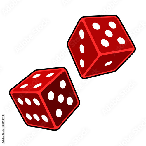 Red Dice Cubes on White Background. Vector