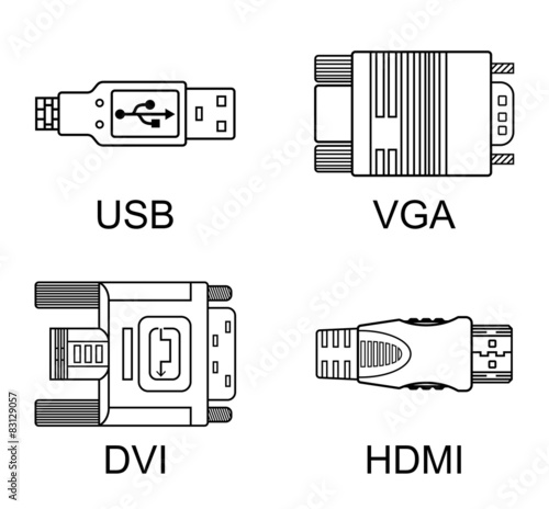 Cable connectors set, vector illustration
