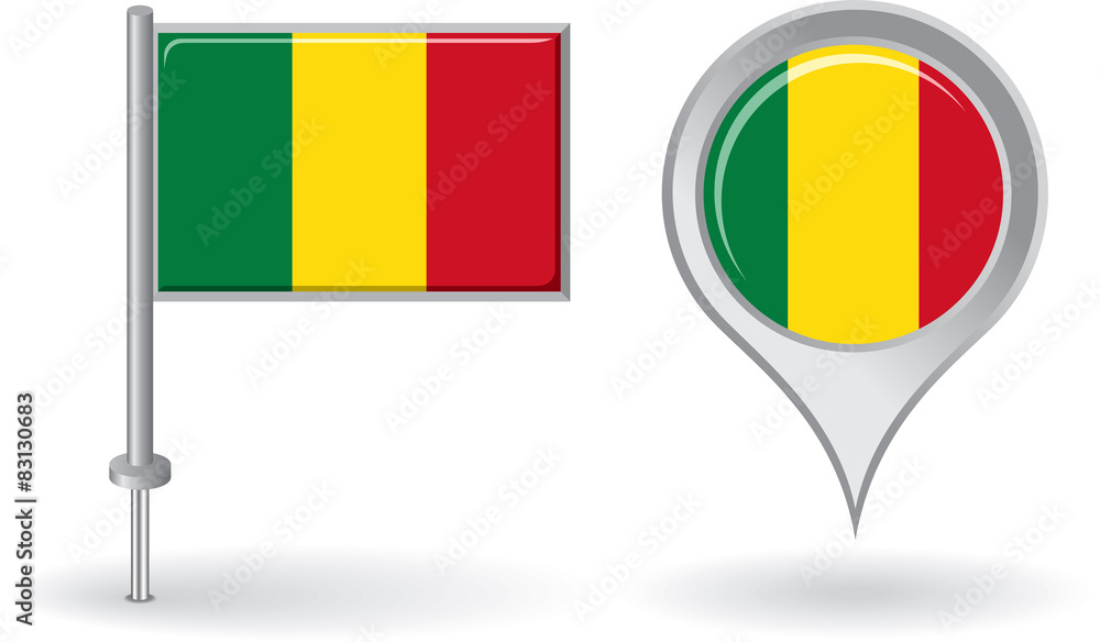 Fototapeta premium Malian pin icon and map pointer flag. Vector