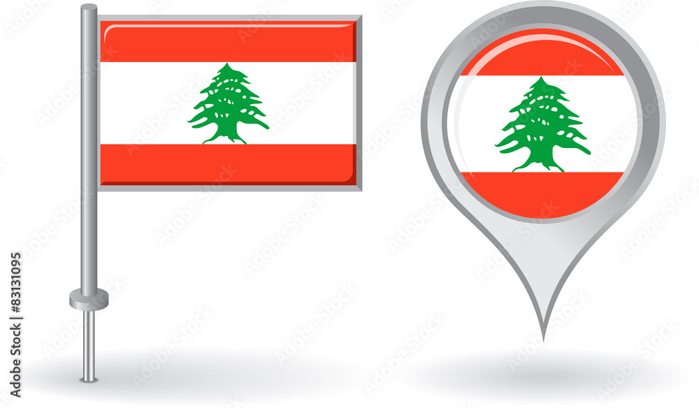 Lebanese pin icon and map pointer flag. Vector Lebanese pin icon and map pointer flag. Vector