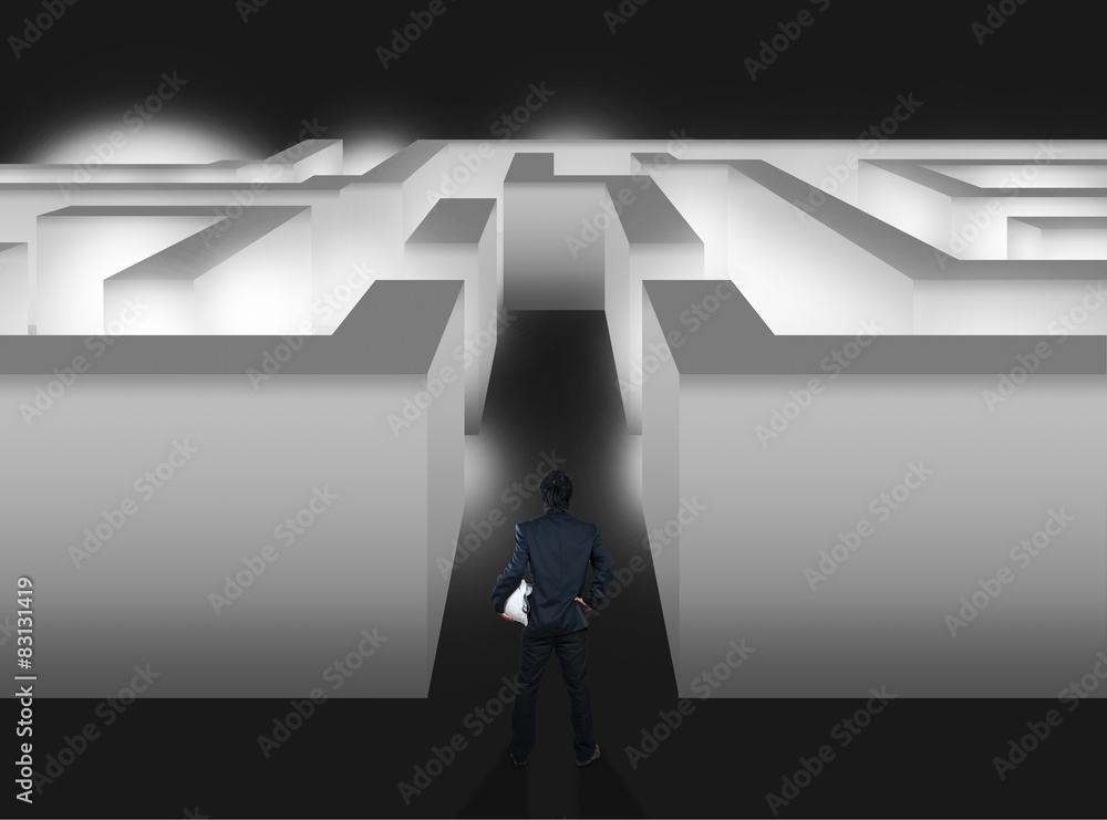 Businessman with maze, business concept of decision making Businessman with maze, business concept of decision making