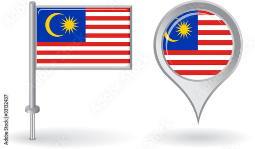 Malaysian pin icon and map pointer flag. Vector