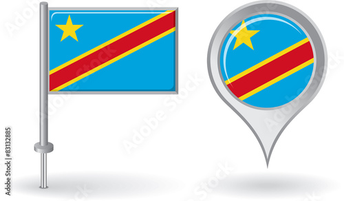 Congolese pin icon and map pointer flag. Vector