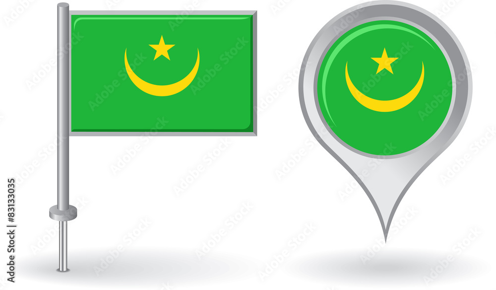 Mauritanian pin icon and map pointer flag. Vector Mauritanian pin icon and map pointer flag. Vector