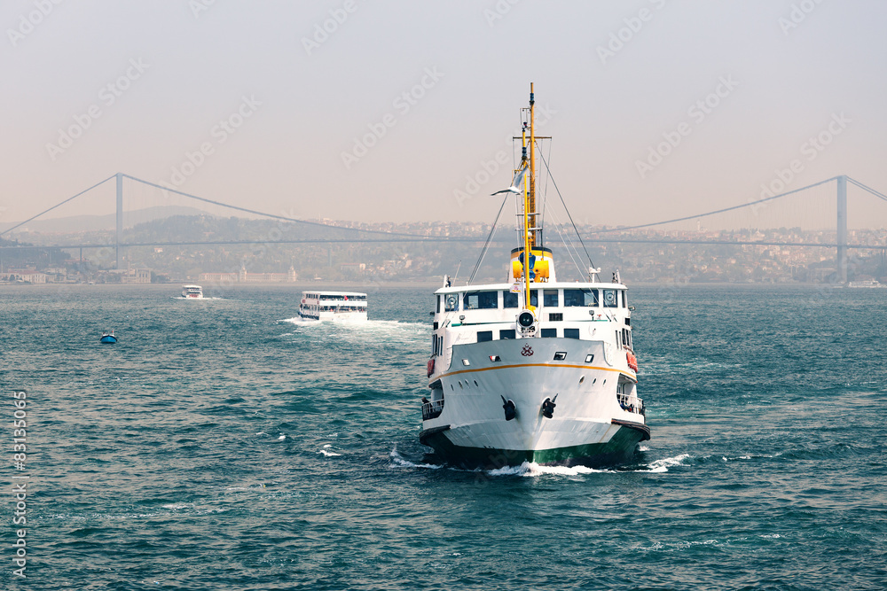 Passenger ships in the Strait of Bosporus in Istanbul