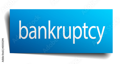 bankruptcy blue square isolated paper sign on white