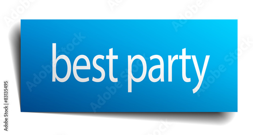 best party blue square isolated paper sign on white