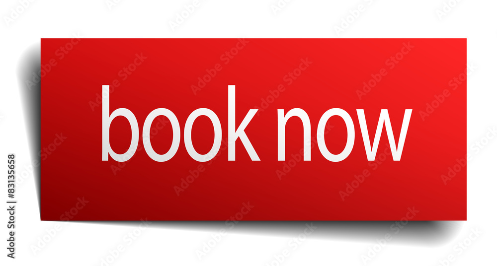 book now red paper sign isolated on white book now red paper sign isolated on white