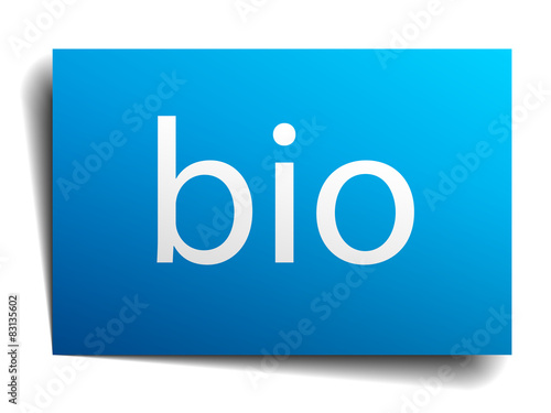 bio blue square isolated paper sign on white