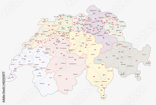 2-digit postcode areas Switzerland