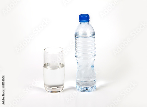 fresh drink water bottle and glass on white background